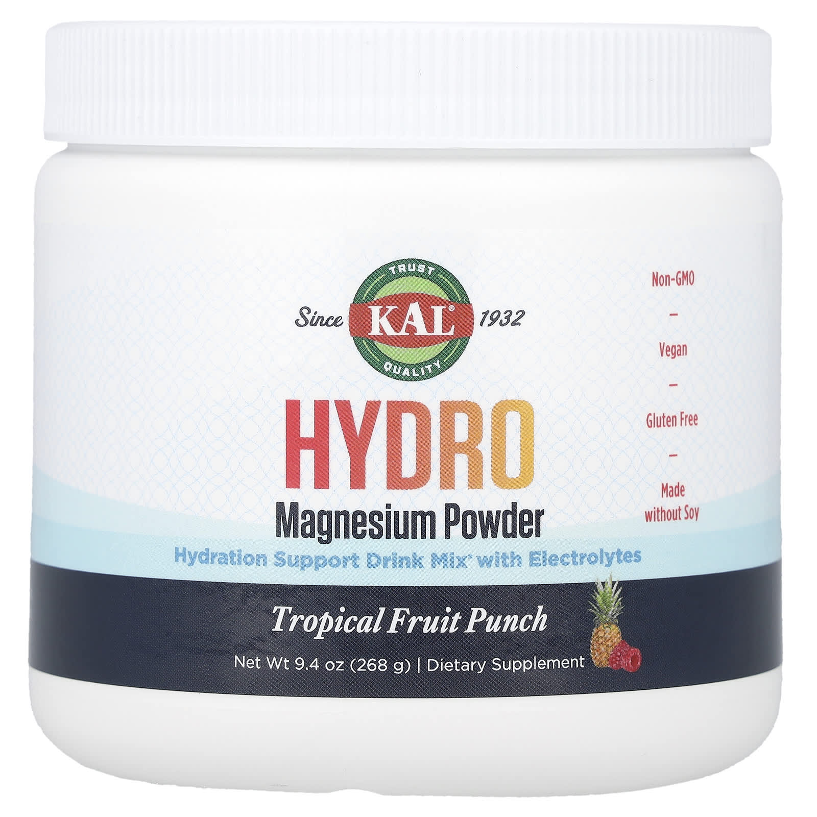 KAL, Hydro Magnesium Powder, Tropical Fruit Punch, 9.4 oz (268 g) - Image 1