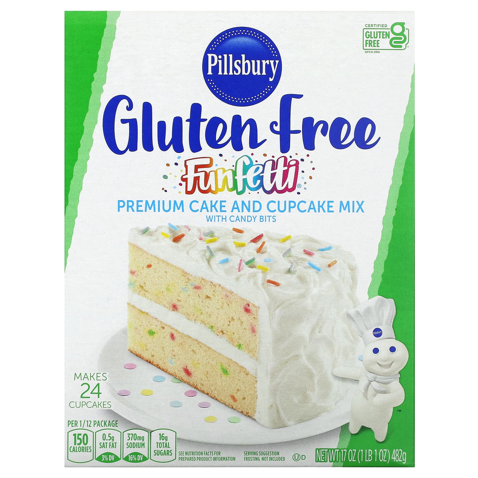 Pillsbury, Funfetti Premium Cake and Cupcake Mix with Candy Bits, Gluten Free, 1 lb 1 oz (482 g) - Image 1