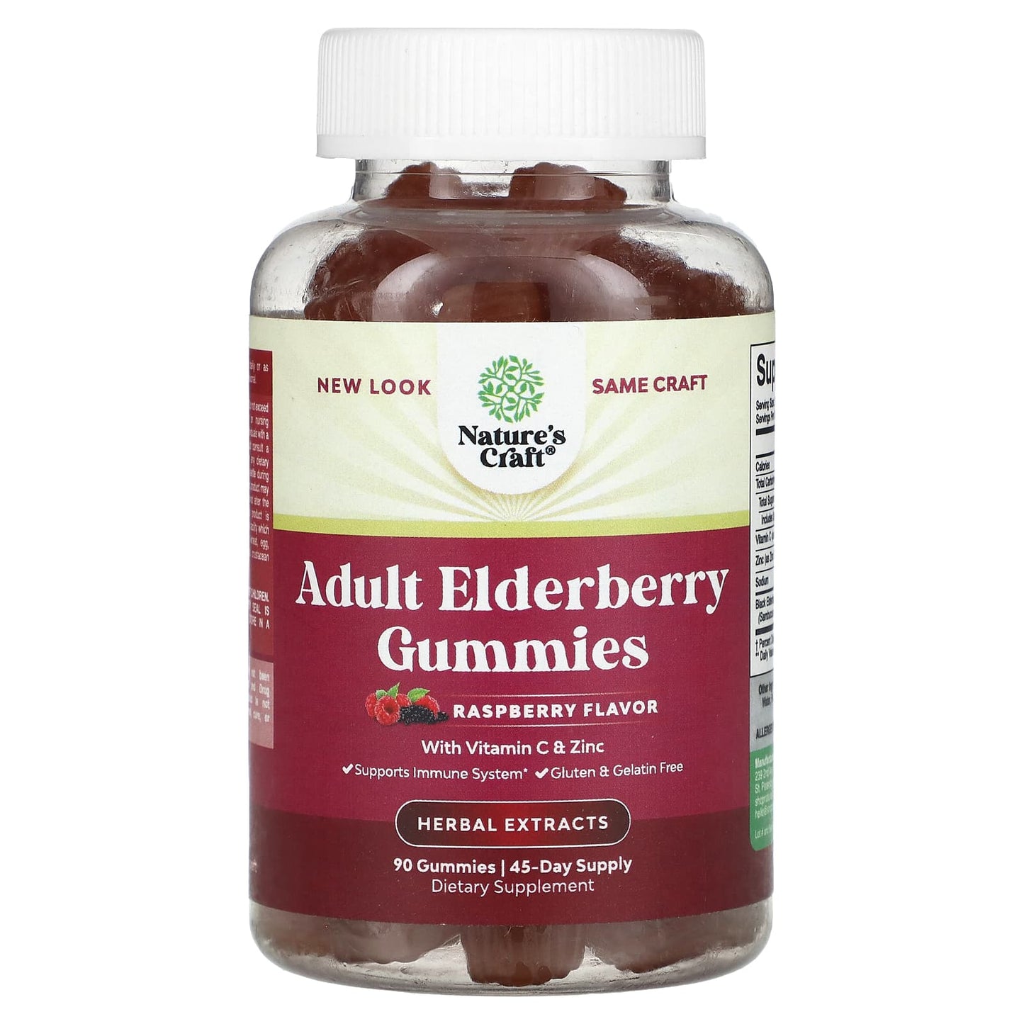 Nature's Craft, Adult Elderberry Gummies with Vitamin C & Zinc, Raspberry, 90 Gummies - Image 1