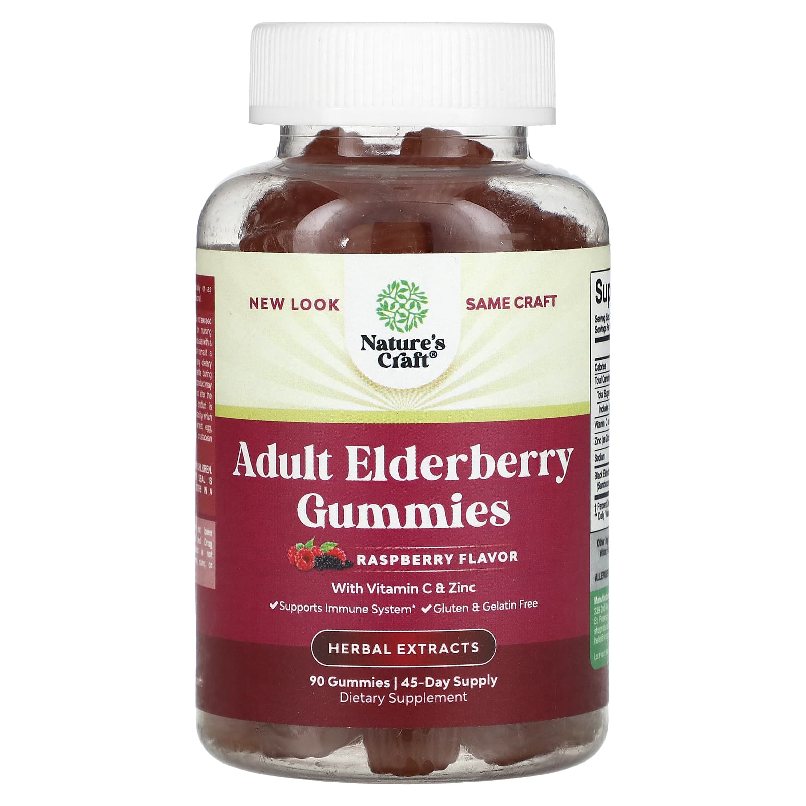 Nature's Craft, Adult Elderberry Gummies with Vitamin C & Zinc, Raspberry, 90 Gummies - Image 1