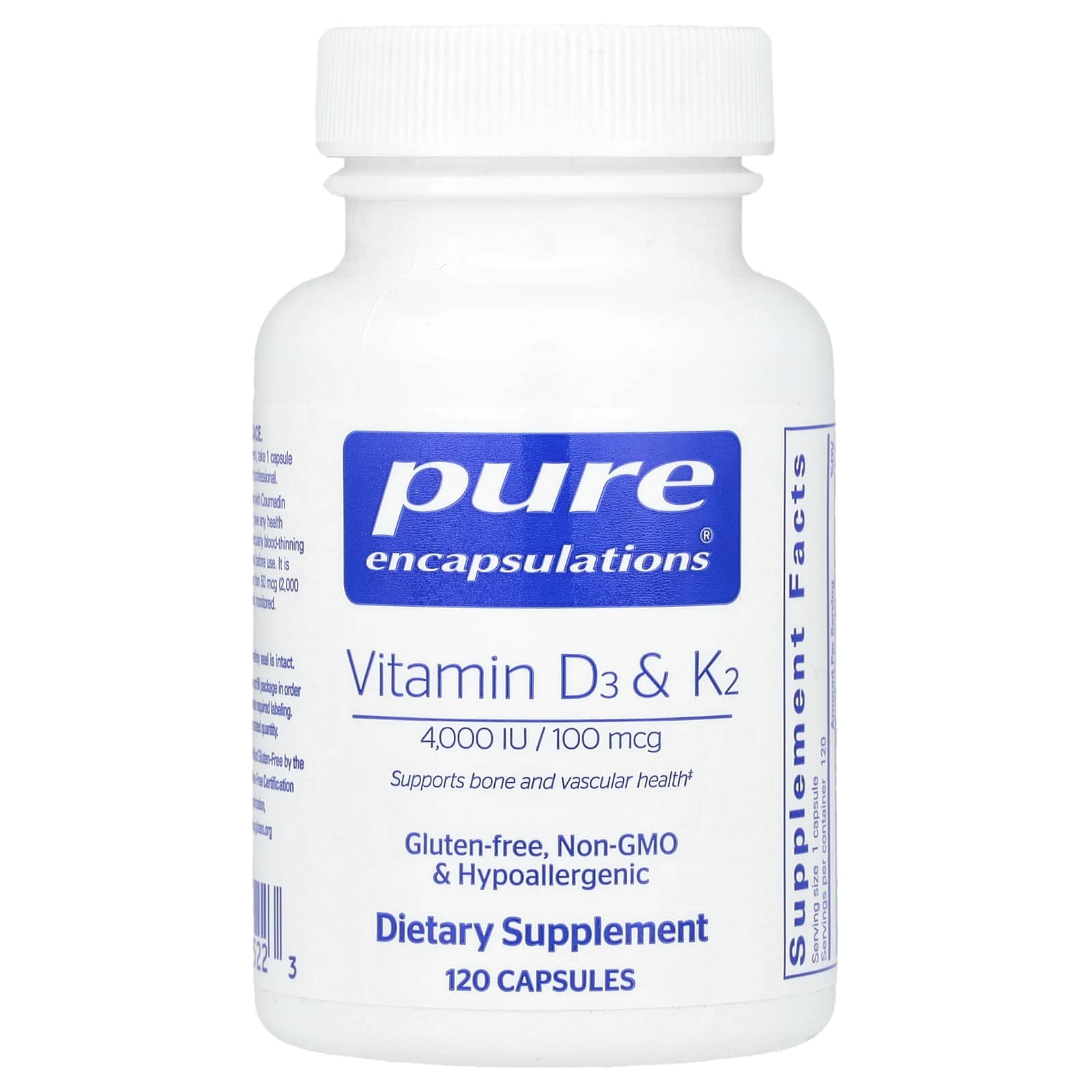 Pure Encapsulations, Vitamin D3 & K2, 120 Capsules - Image 1