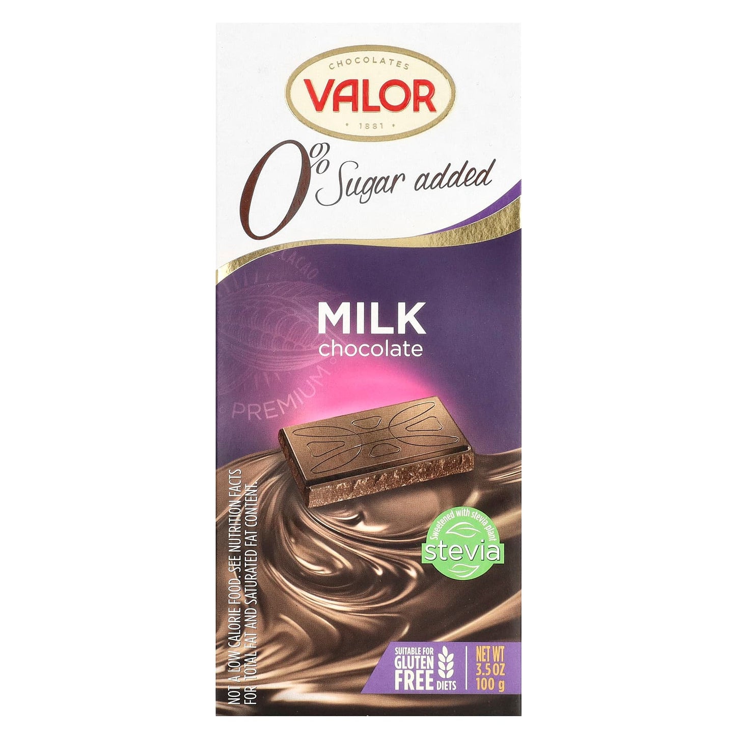 Valor, 0% Sugar Added, Milk Chocolate, 3.5 oz (100 g) - Image 1
