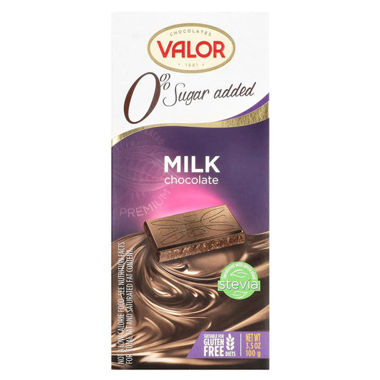 Valor, 0% Sugar Added, Milk Chocolate, 3.5 oz (100 g) - Image 1