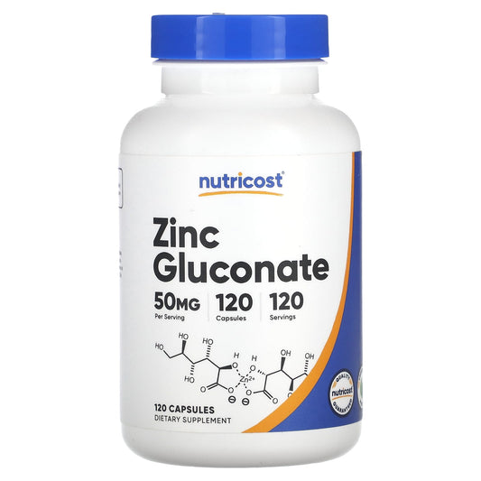 Nutricost, Zinc Gluconate, 50 mg, 120 Capsules - Image 1