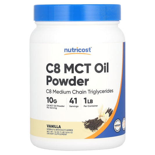 Nutricost, C8 MCT Oil Powder, Vanilla, 16 oz (454 g)