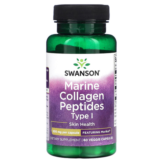 Swanson, Marine Collagen Peptides Type 1, 500 mg, 60 Veggie Capsules - Image 1