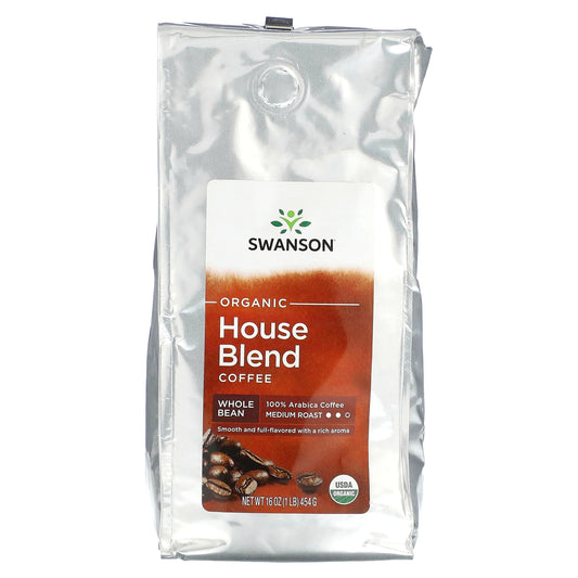 Swanson, Organic House Blend Coffee, Whole Bean, Medium Roast, 1 lbs (454 g) - Image 1