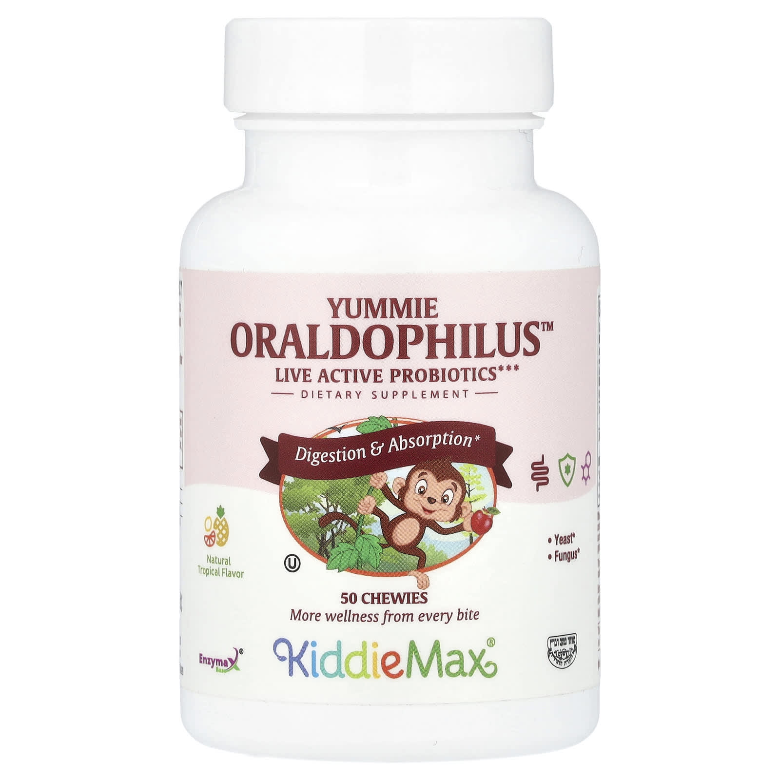 Maxi Health, KiddieMax® Yummie Oraldophilus™, Natural Tropical, 50 Chewies - Image 1