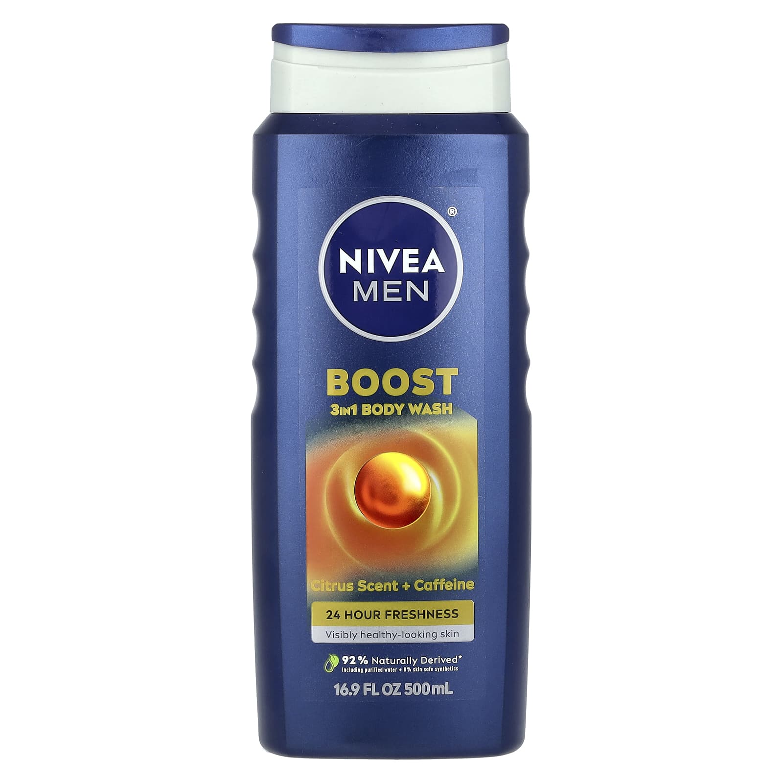 Nivea, Men, Boost 3-In-1 Body Wash, Citrus Scent + Caffeine, 16.9 fl oz (500 ml) - Image 1