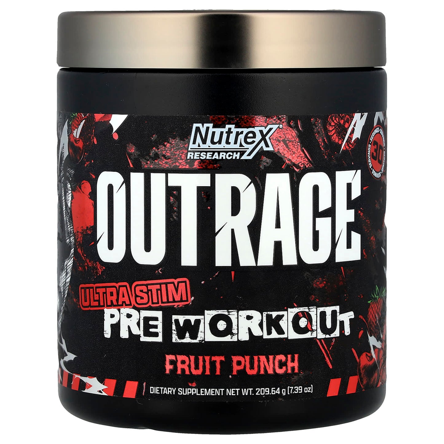 Nutrex Research, Outrage, Ultra Stim Pre Workout, Fruit Punch, 7.39 oz (209.64 g) - Image 1