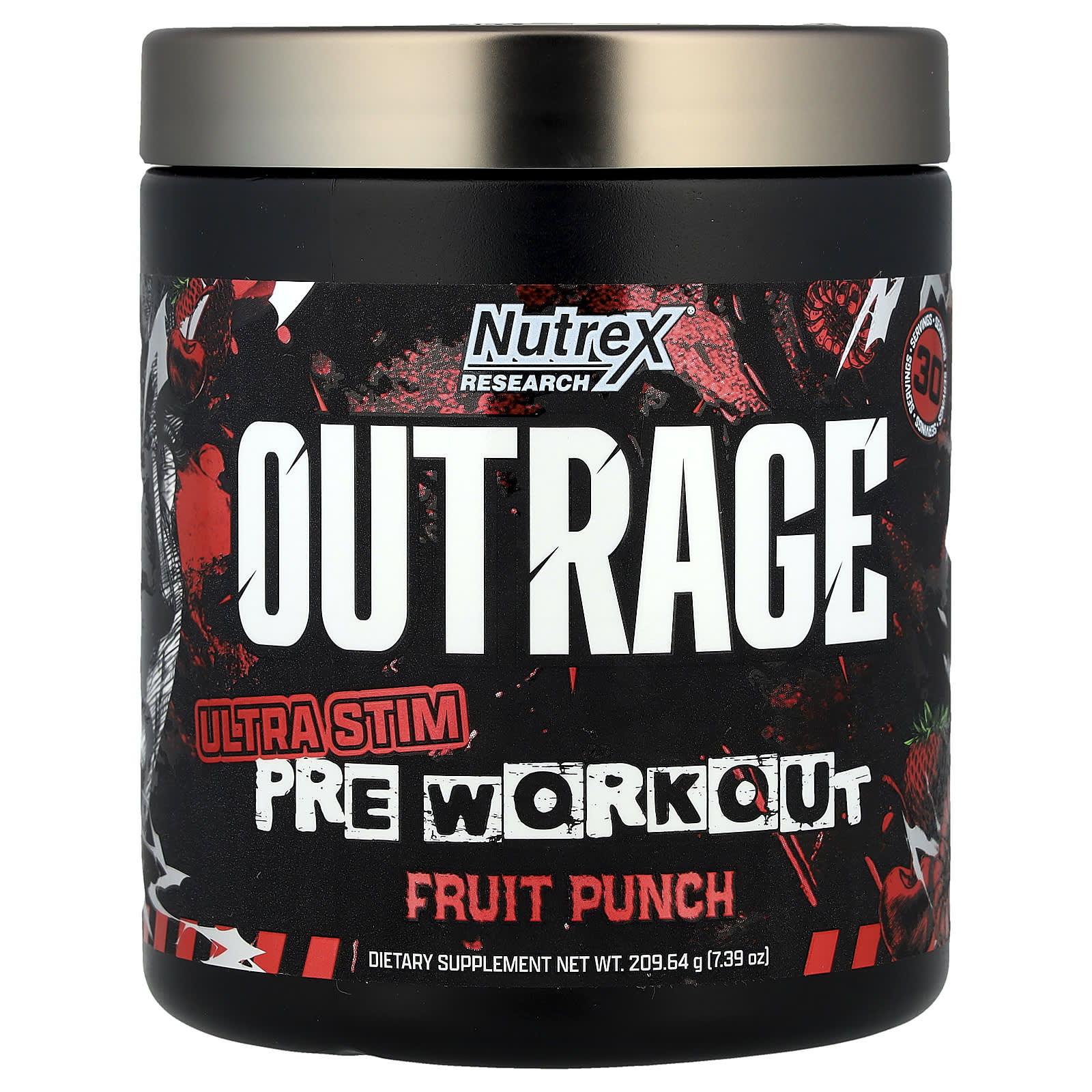 Nutrex Research, Outrage, Ultra Stim Pre Workout, Fruit Punch, 7.39 oz (209.64 g) - Image 1