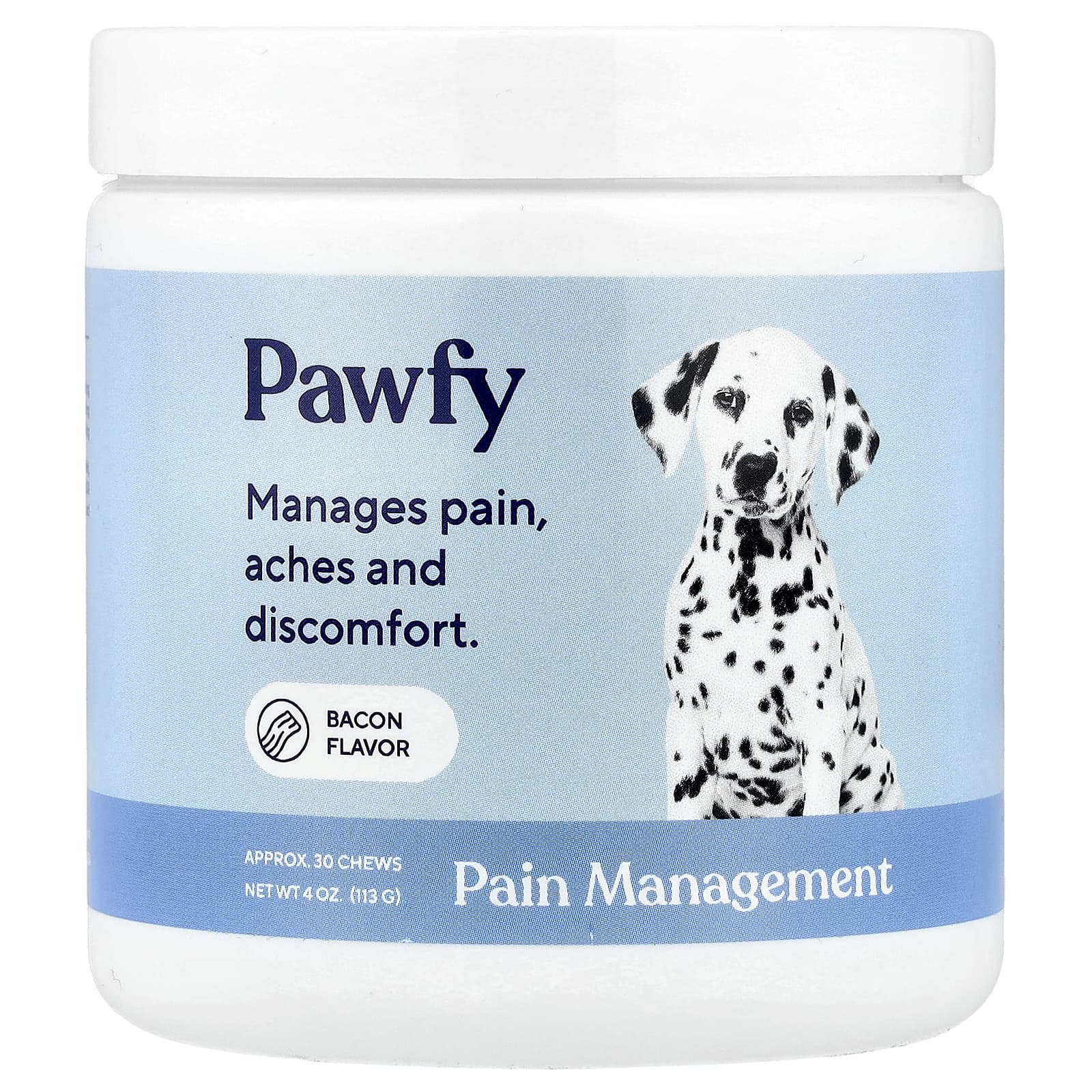 Pawfy, Pain Management, For Dogs, 6 Months+, Bacon, 30 Chews, 4 oz (113 g) - Image 1