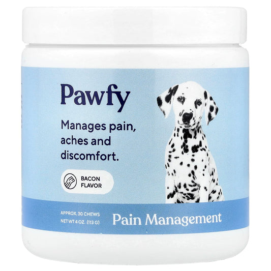 Pawfy, Pain Management, For Dogs, 6 Months+, Bacon, 30 Chews, 4 oz (113 g) - Image 1