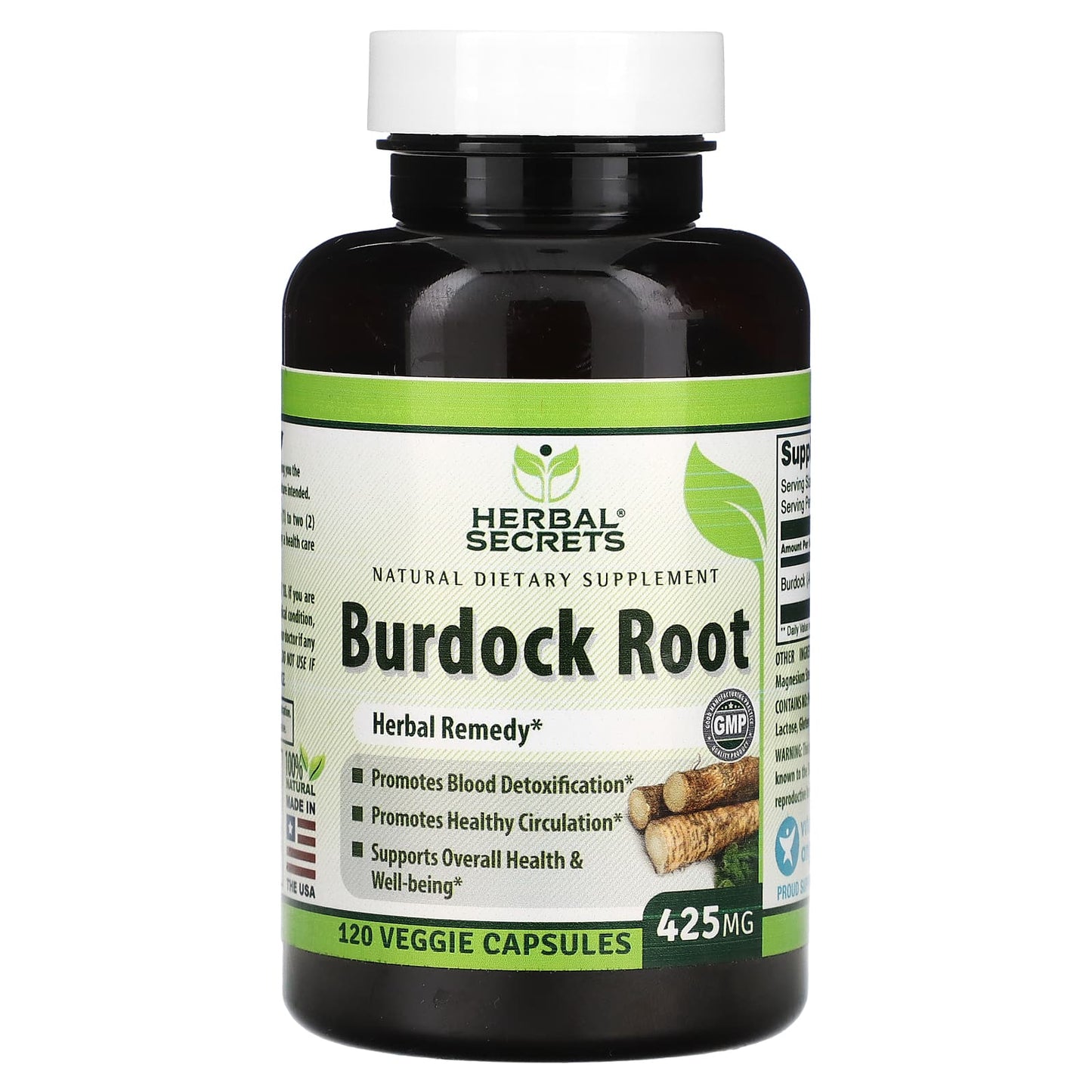 Burdock Root Supplement, 425mg, 120 Veggie Capsules | Herbal Secrets - Image 1