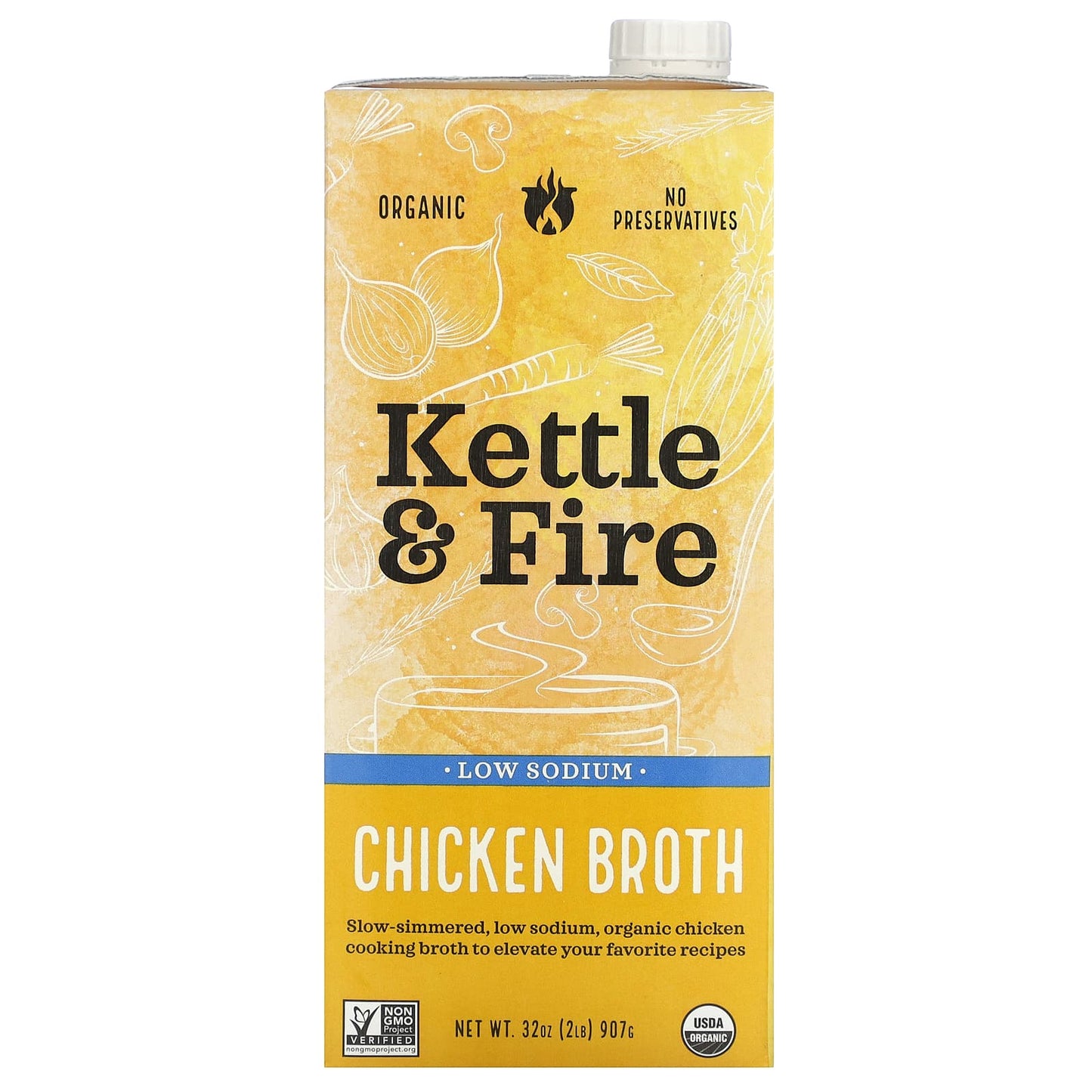 Kettle & Fire, Chicken Broth, Low Sodium, 32 oz  (907 g) - Image 1