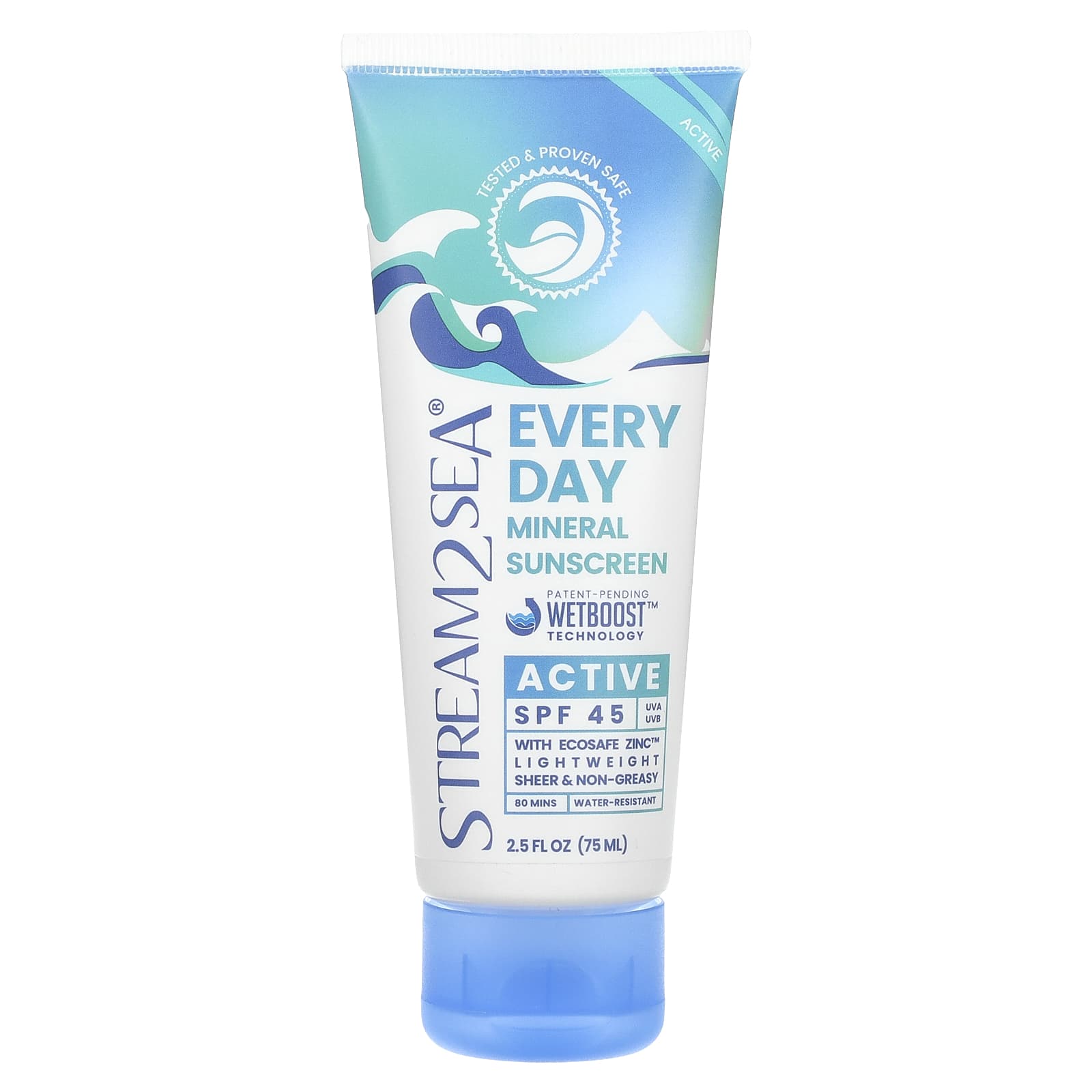 Stream2Sea, Every Day Mineral Sunscreen, Active, SPF 45, 2.5 fl oz (75 ml) - Image 1