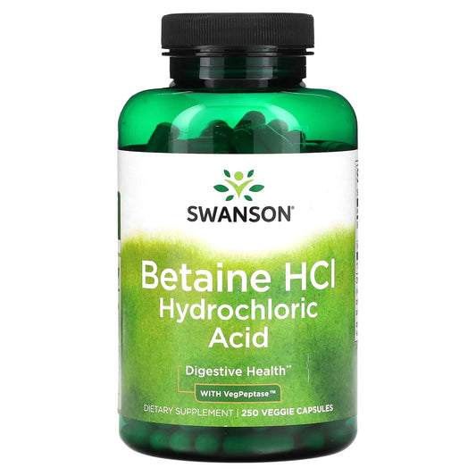 Swanson, Betaine HCl Hydrochloric Acid with VegPeptase, 250 Veggie Capsules - Image 1