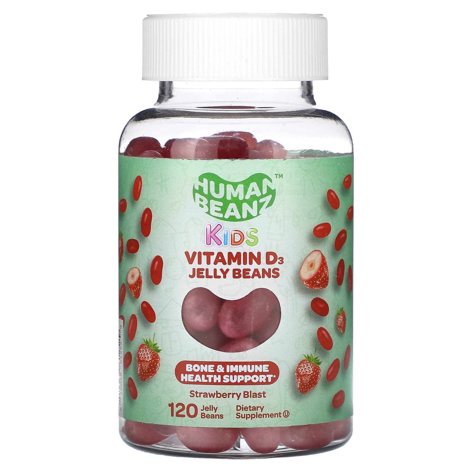 Strawberry Blast Vitamin D3 Jelly Beans for Kids - 120 Count - Image 1