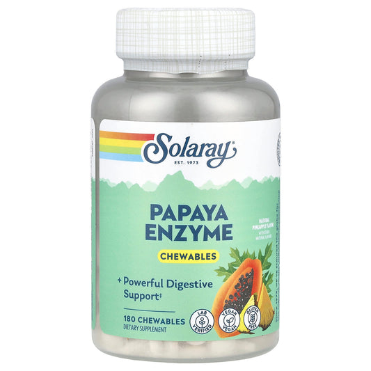 Solaray, Papaya Enzyme, Natural Pineapple, 180 Chewables - Image 1