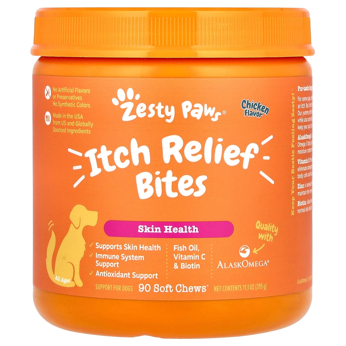 Zesty Paws, Itch Relief Bites, For Dogs, All Ages, Chicken, 90 Soft Chews, 11.1 oz (315 g) - Image 1