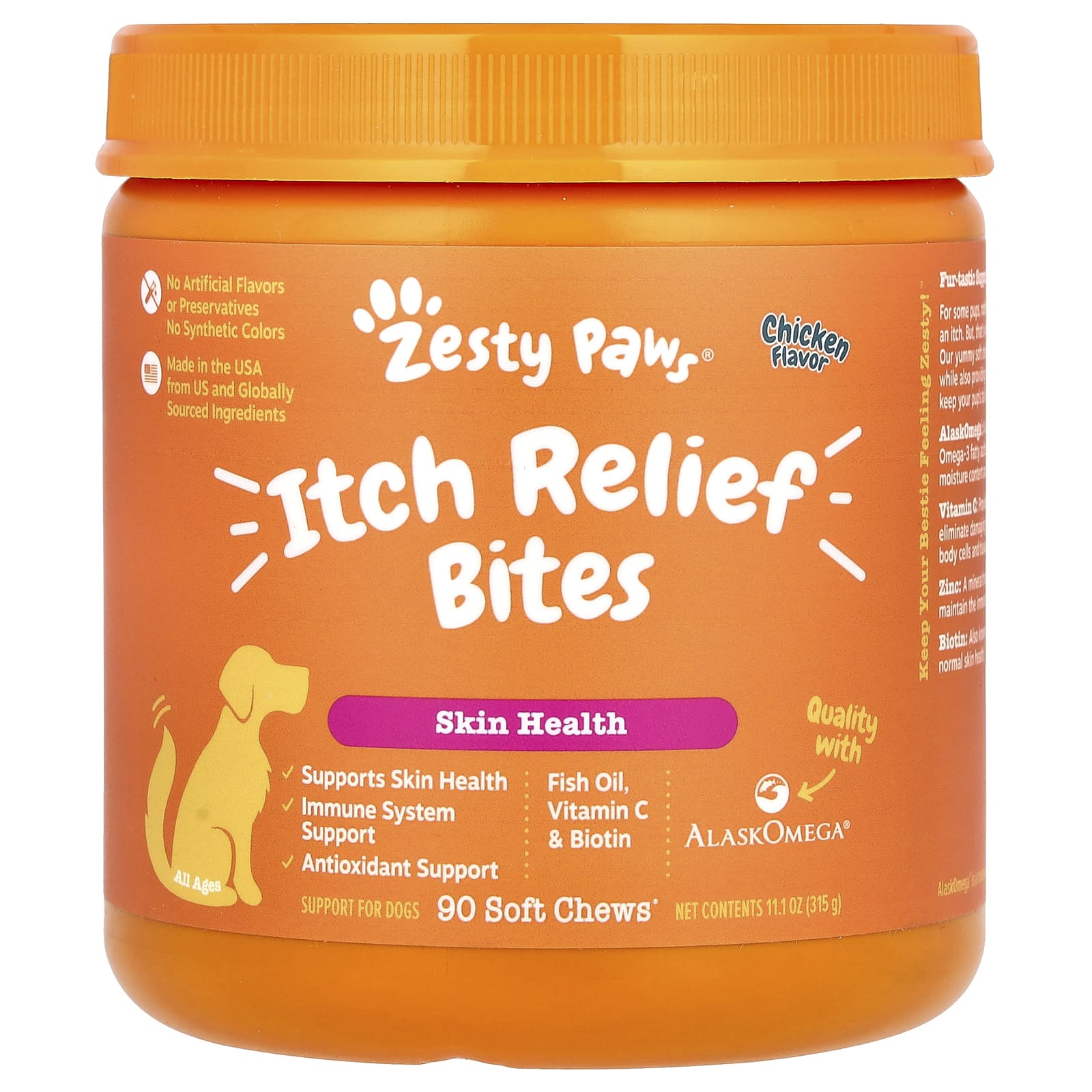 Zesty Paws, Itch Relief Bites, For Dogs, All Ages, Chicken, 90 Soft Chews, 11.1 oz (315 g) - Image 1