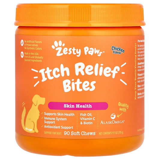 Zesty Paws, Itch Relief Bites, For Dogs, All Ages, Chicken, 90 Soft Chews, 11.1 oz (315 g) - Image 1