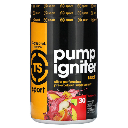 Top Secret Nutrition, Sport, Pump Igniter, Black, Ultra Performing Pre-Workout, Fruit Punch, 15.8 oz (450 g) - Image 1
