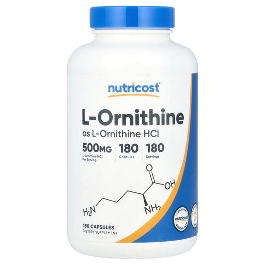 Nutricost, L-Ornithine, 500 mg, 180 Capsules - Image 1