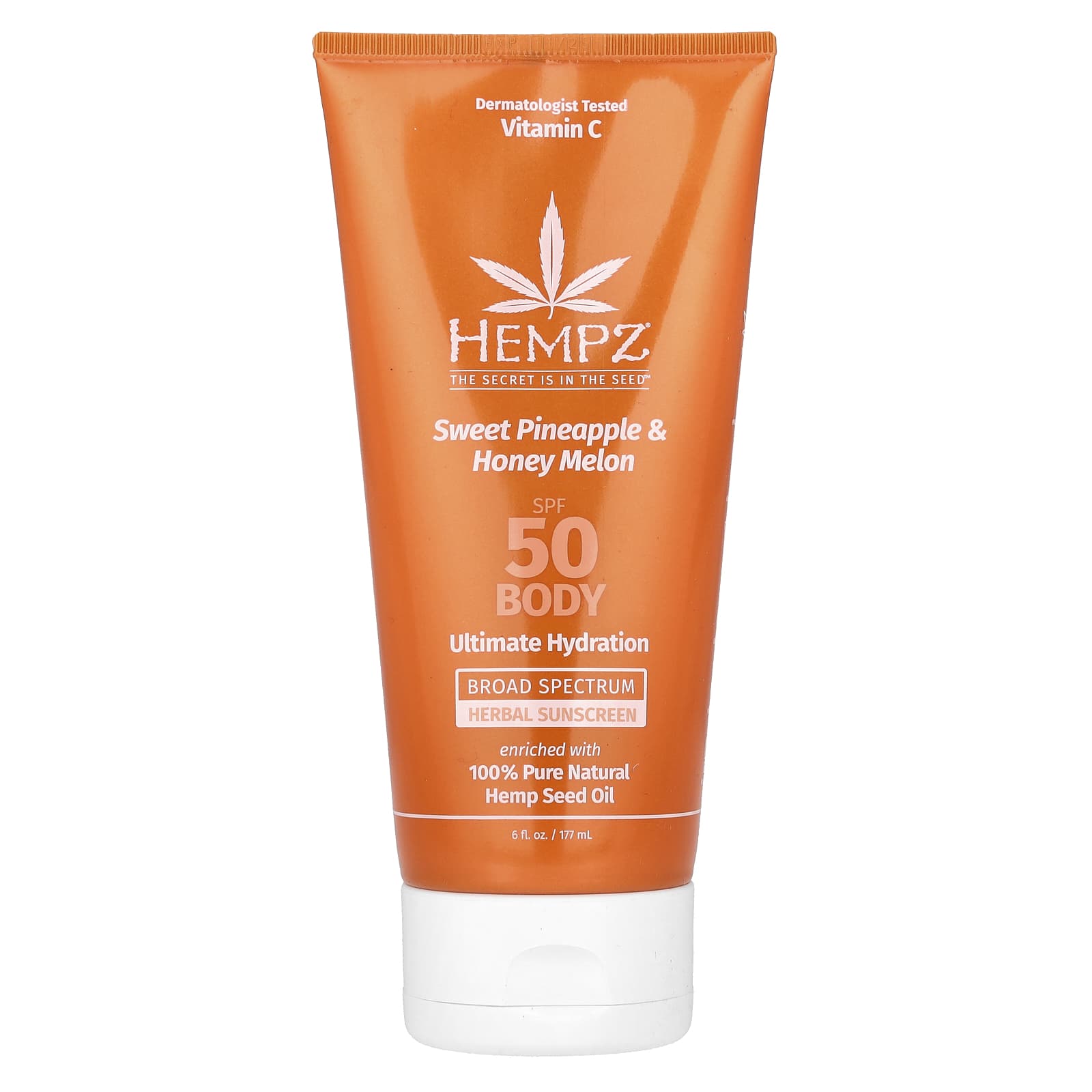 Hempz Herbal Sunscreen with SPF 50, Sweet Pineapple & Honey Melon, 6 fl oz - Image 1