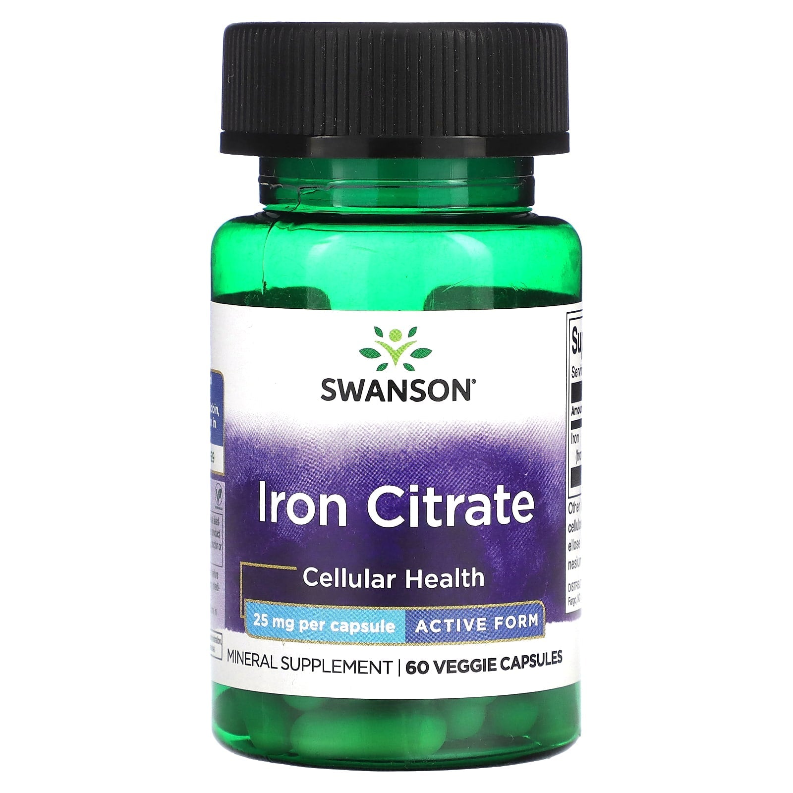 Swanson, Iron Citrate, Active Form, 25 mg, 60 Veggie Capsules - Image 1