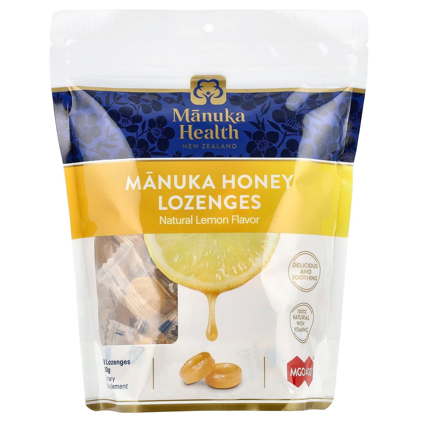 Manuka Health, Manuka Honey Lozenges, Natural Lemon, 58 Lozenges - Image 1