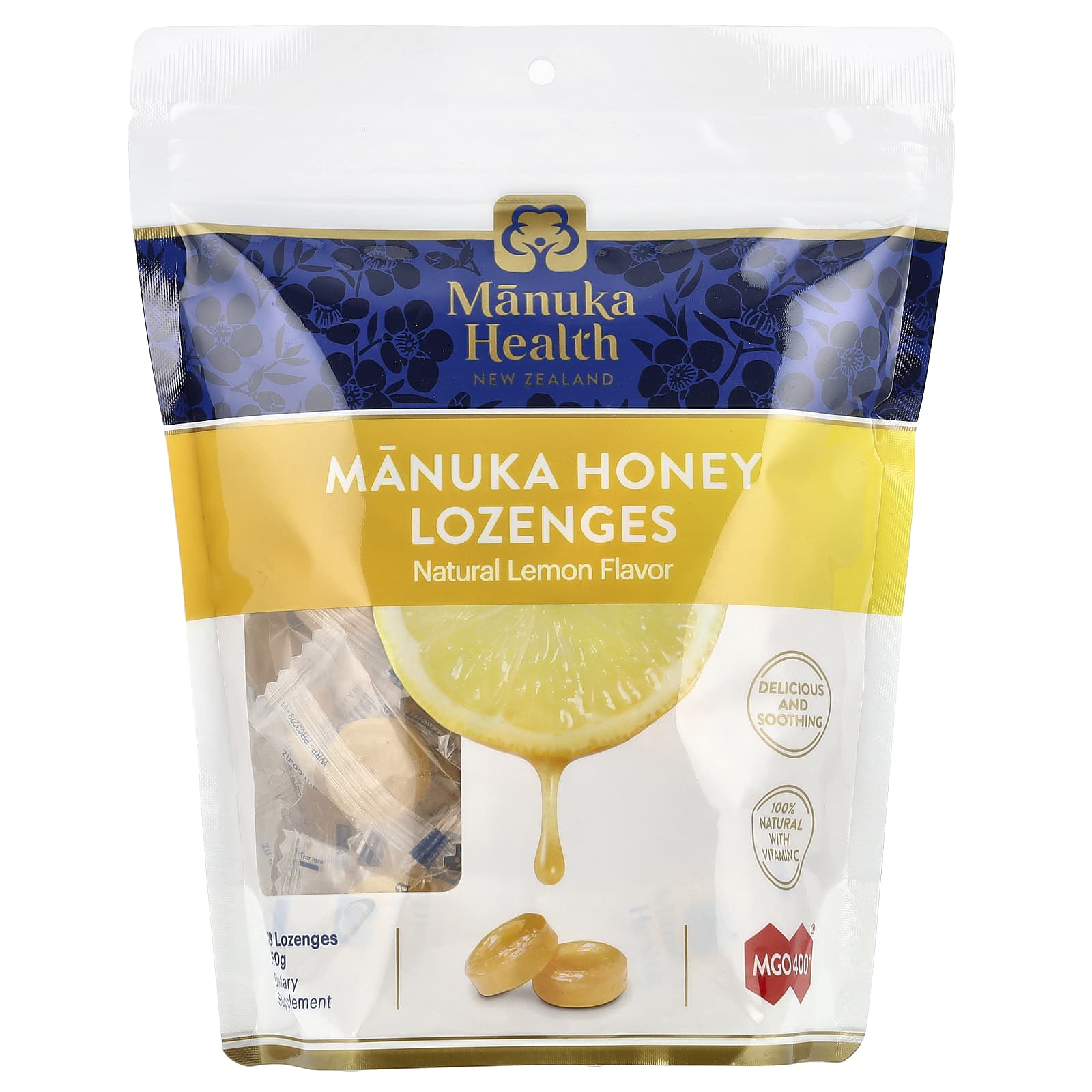 Manuka Health, Manuka Honey Lozenges, Natural Lemon, 58 Lozenges - Image 1