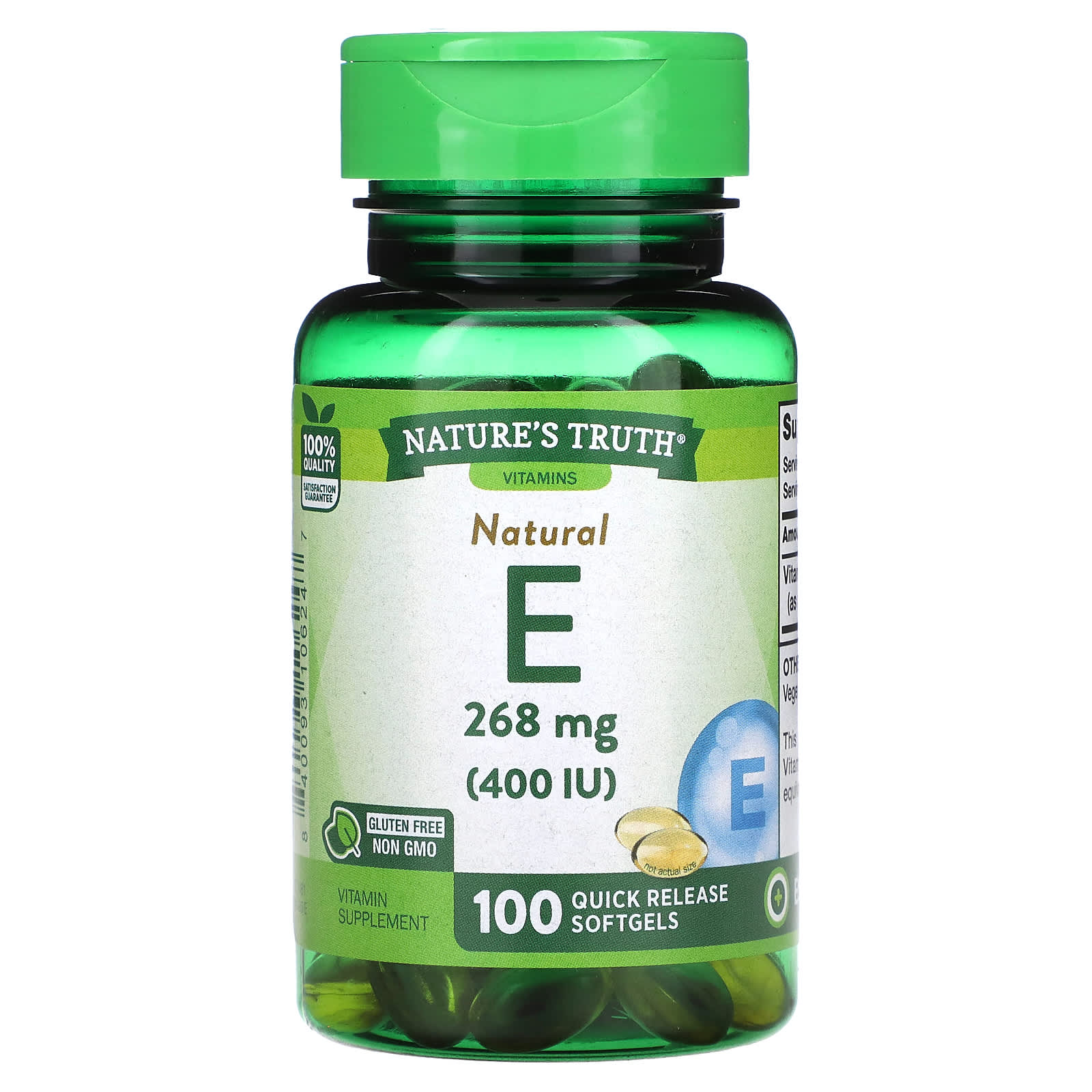 Nature's Truth, Natural E, 268 mg (400 IU), 100 Quick Release Softgels - Image 1