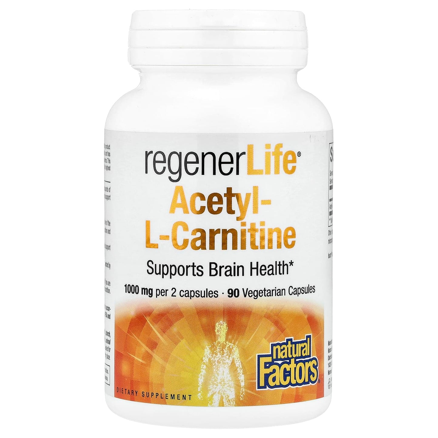 Natural Factors, RegenerLife®, Acetyl-LCarnitine, 90 Vegetarian Capsules (500 mg per Capsule) - Image 1