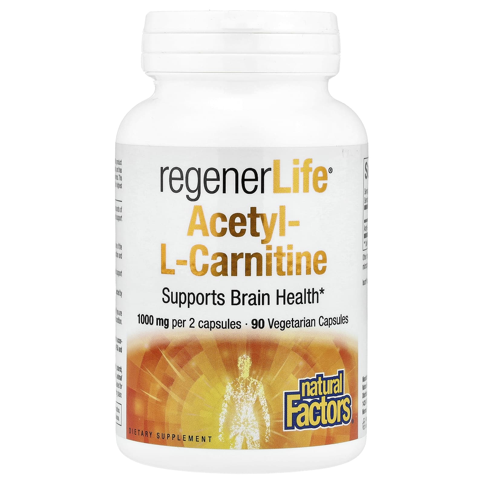Natural Factors, RegenerLife®, Acetyl-LCarnitine, 90 Vegetarian Capsules (500 mg per Capsule) - Image 1
