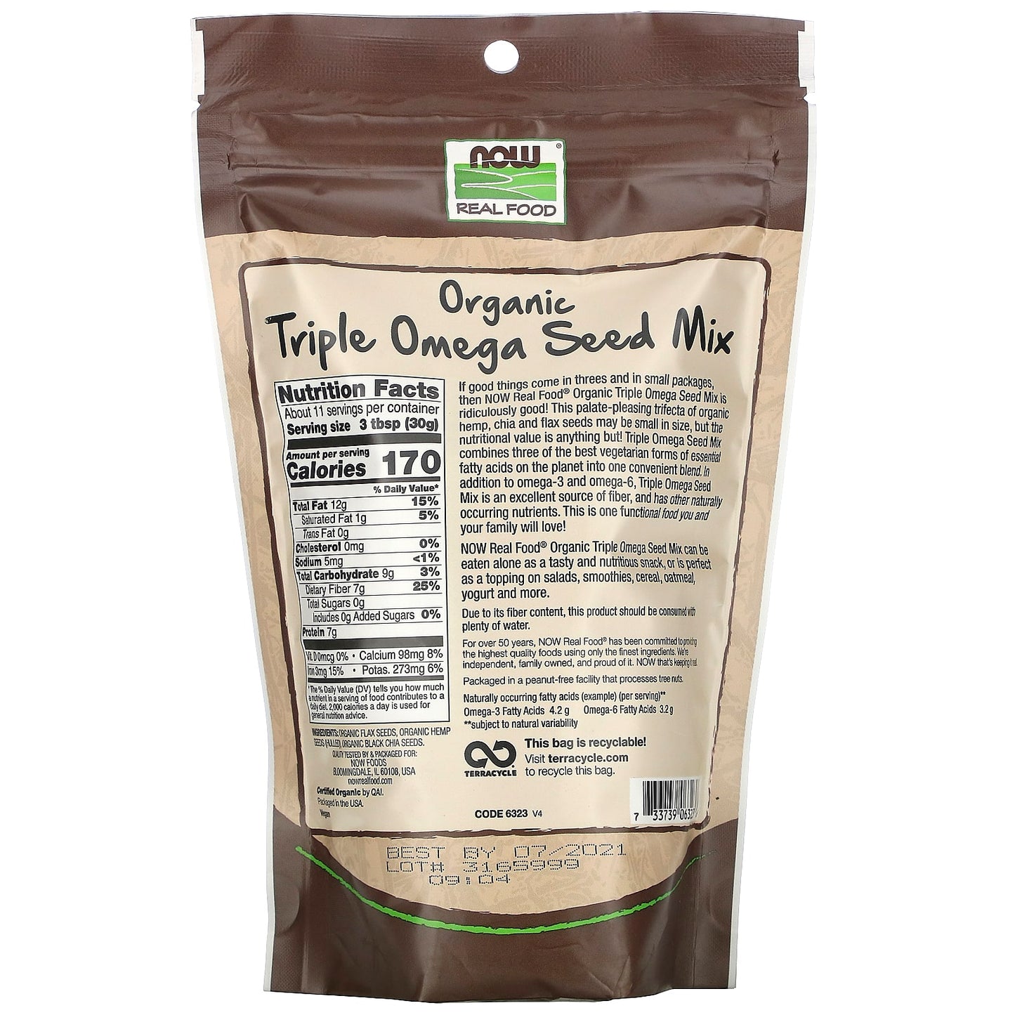 NOW Foods, Real Food, Organic Triple Omega Seed Mix, 12 oz (340 g) - Image 2