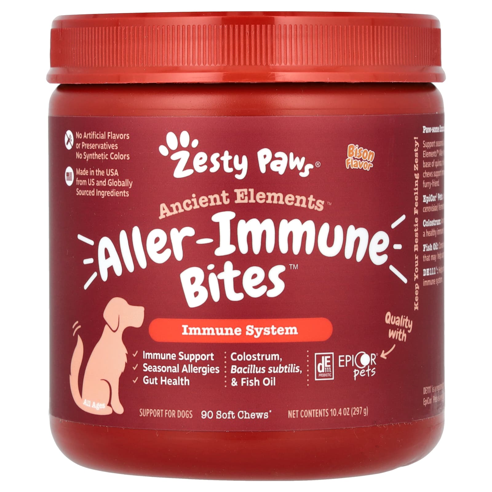 Zesty Paws, Ancient Elements, Aller-Immune Bites, For Dogs, All Ages, Bison, 90 Soft Chews, 10.4 oz (297 g) - Image 1