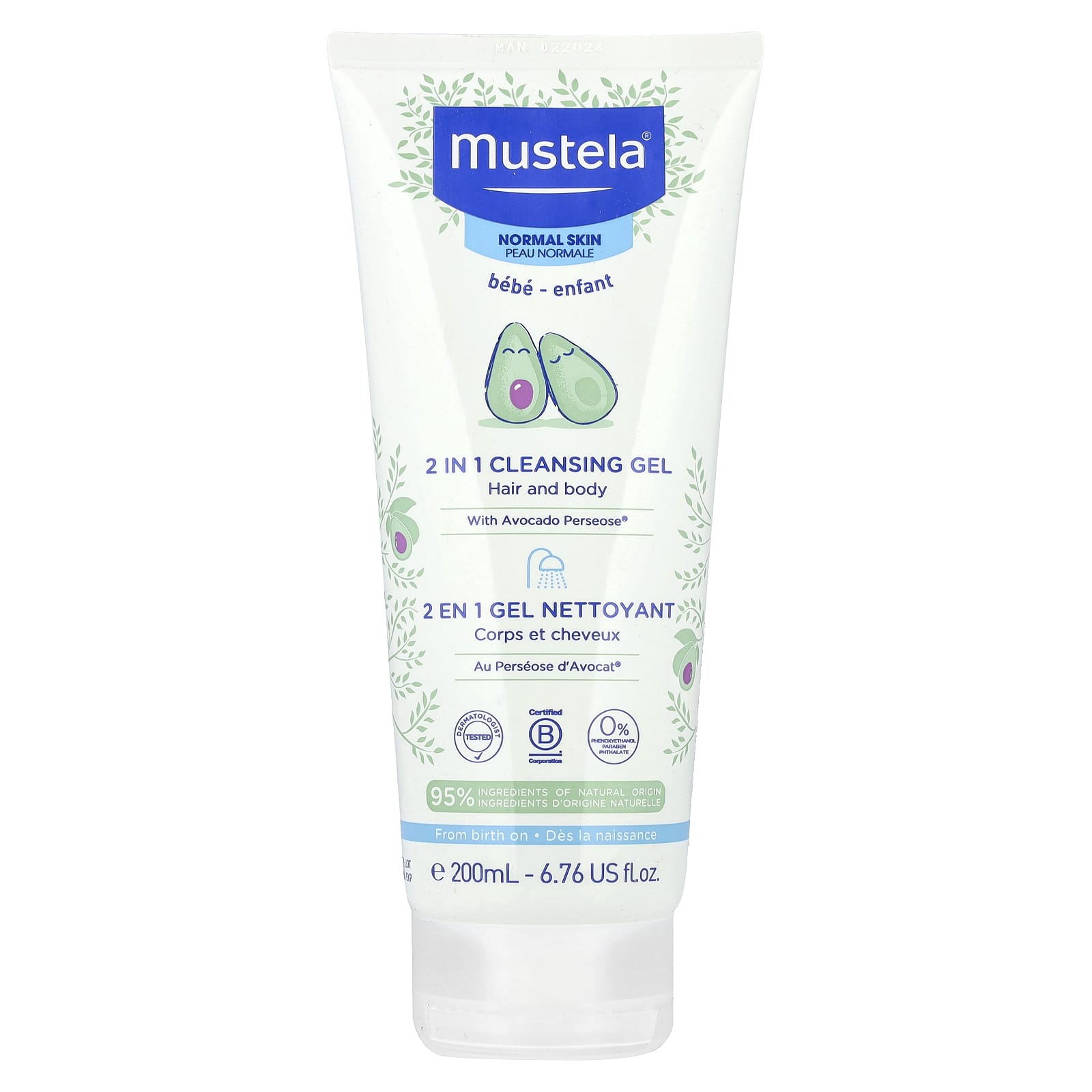 Mustela, Baby, 2 in 1 Cleansing Gel, Hair and Body, Normal Skin, 6.76 fl oz (200 ml) - Image 1