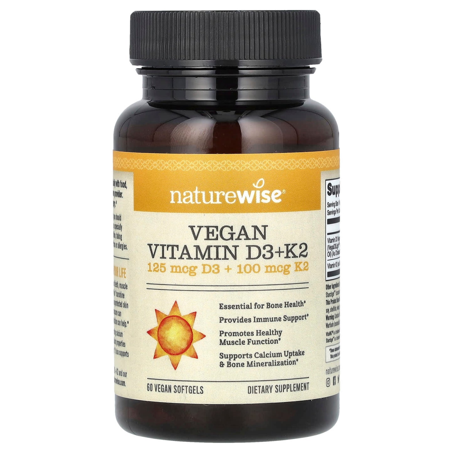NatureWise, Vegan Vitamin D3 + K2, 60 Vegan Softgels - Image 1