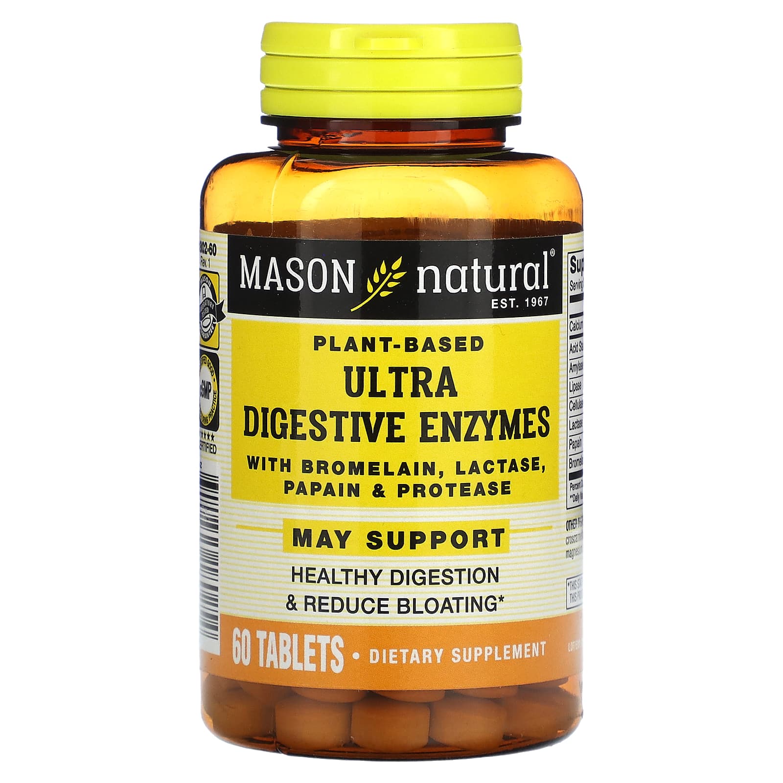 Mason Natural, Plant-Based Ultra Digestive Enzymes, 60 Tablets - Image 1