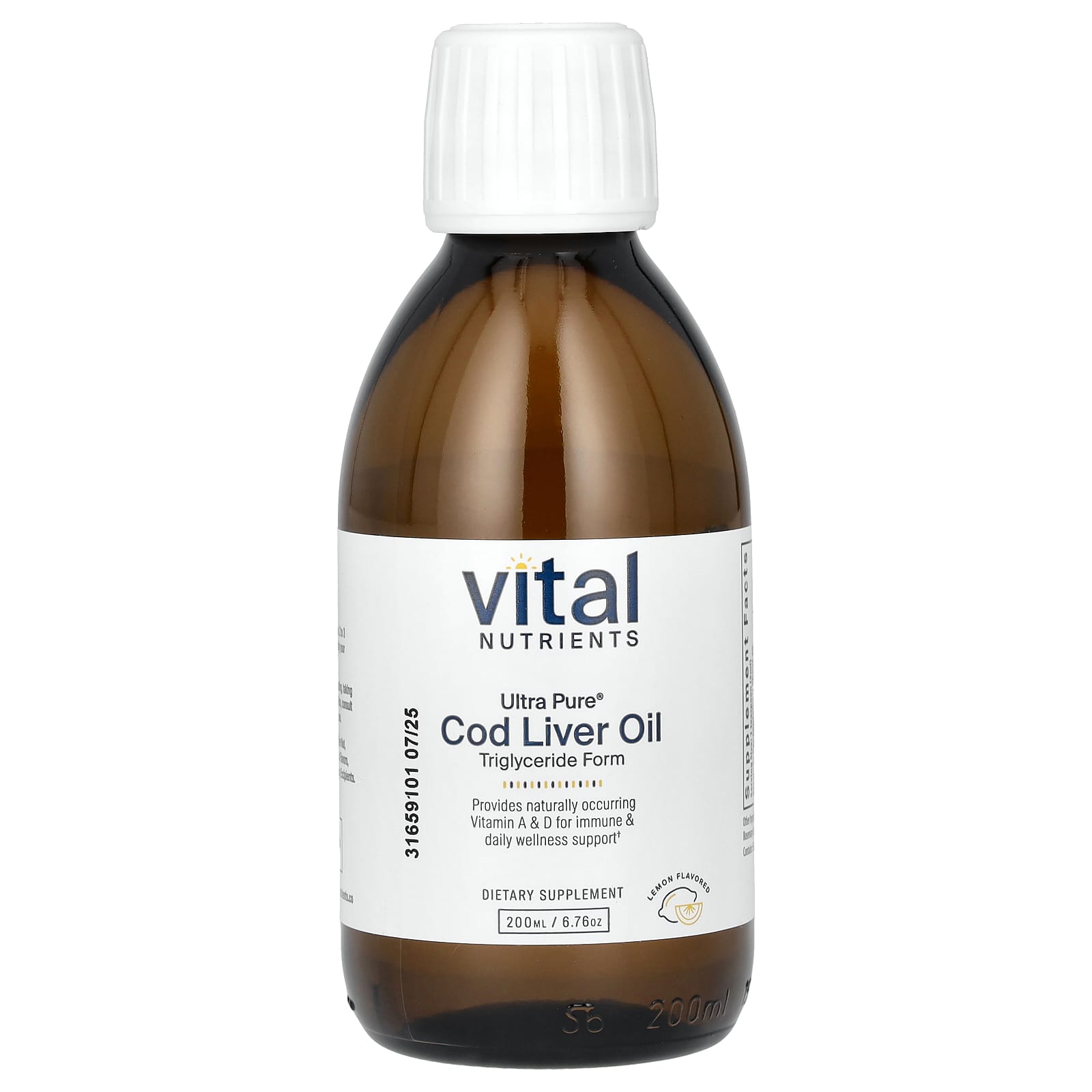 Vital Nutrients, Ultra Pure, Cod Liver Oil, Lemon, 6.76 oz (200 ml) - Image 1