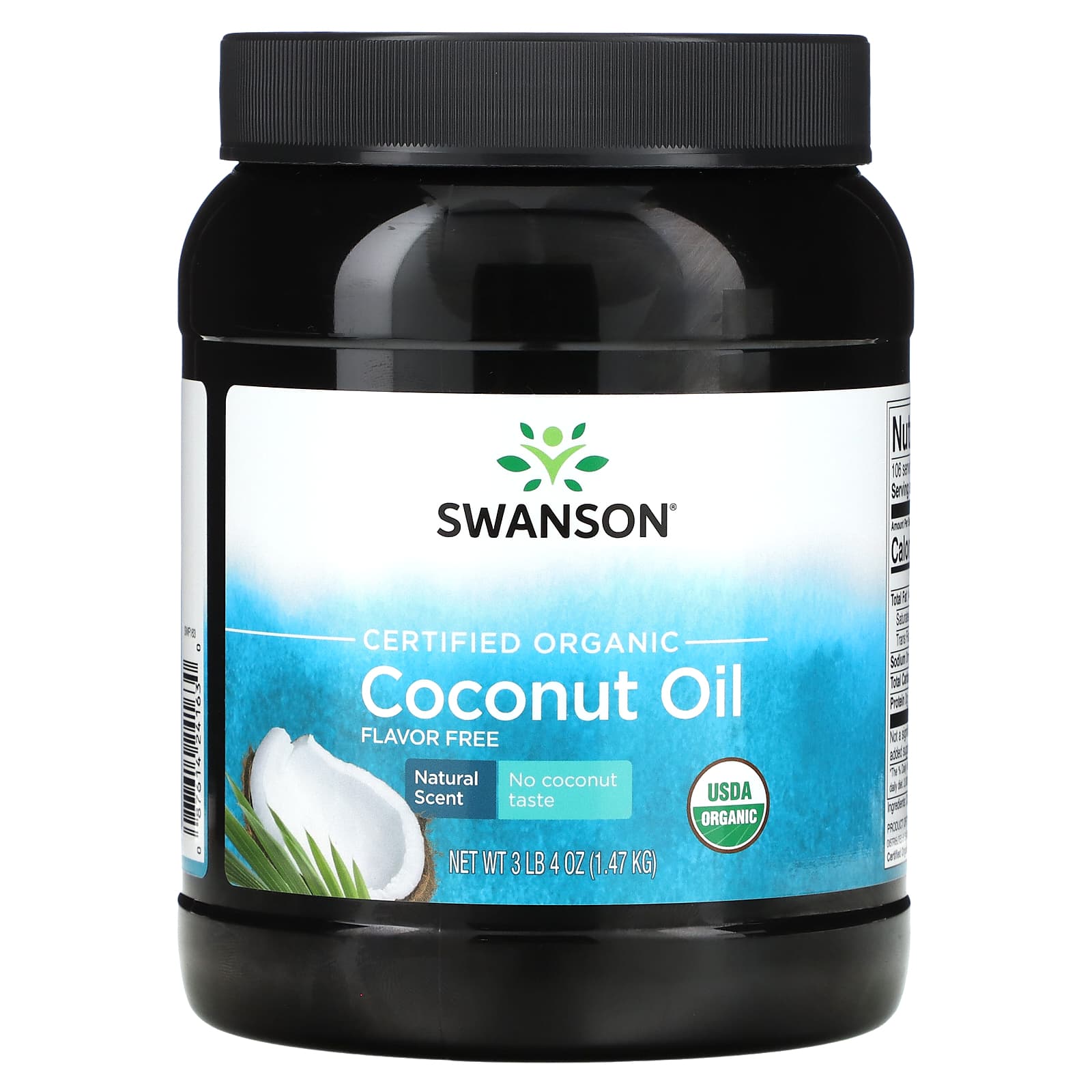 Swanson, Certified Organic Coconut Oil, Flavor Free, 3 lbs 4 oz (1.47 kg) - Image 1