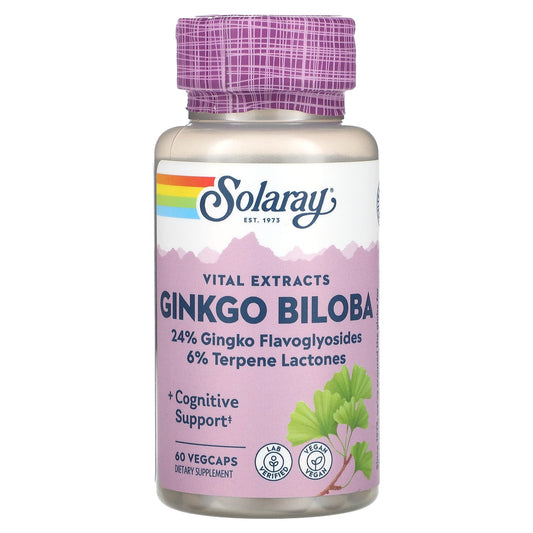 Solaray, Vital Extracts, Ginkgo Biloba, 60 mg, 60 VegCaps - Image 1