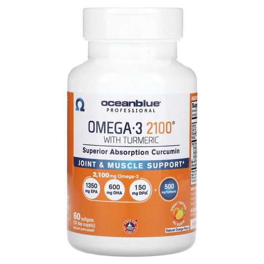 OceanBlue, Professional, Omega-3 2100 With Turmeric, Natural Orange, 60 Softgels - Image 1