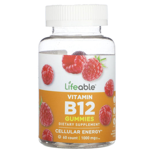 Lifeable, Vitamin B12 Gummies, Natural Raspberry, 60 Gummies (500 mg per Gummy) - Image 1
