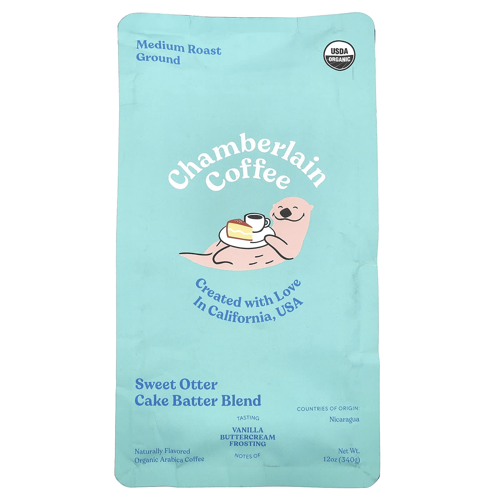 USDA Organic Sweet Otter Cake Batter Coffee, Ground, Medium Roast - Image 1