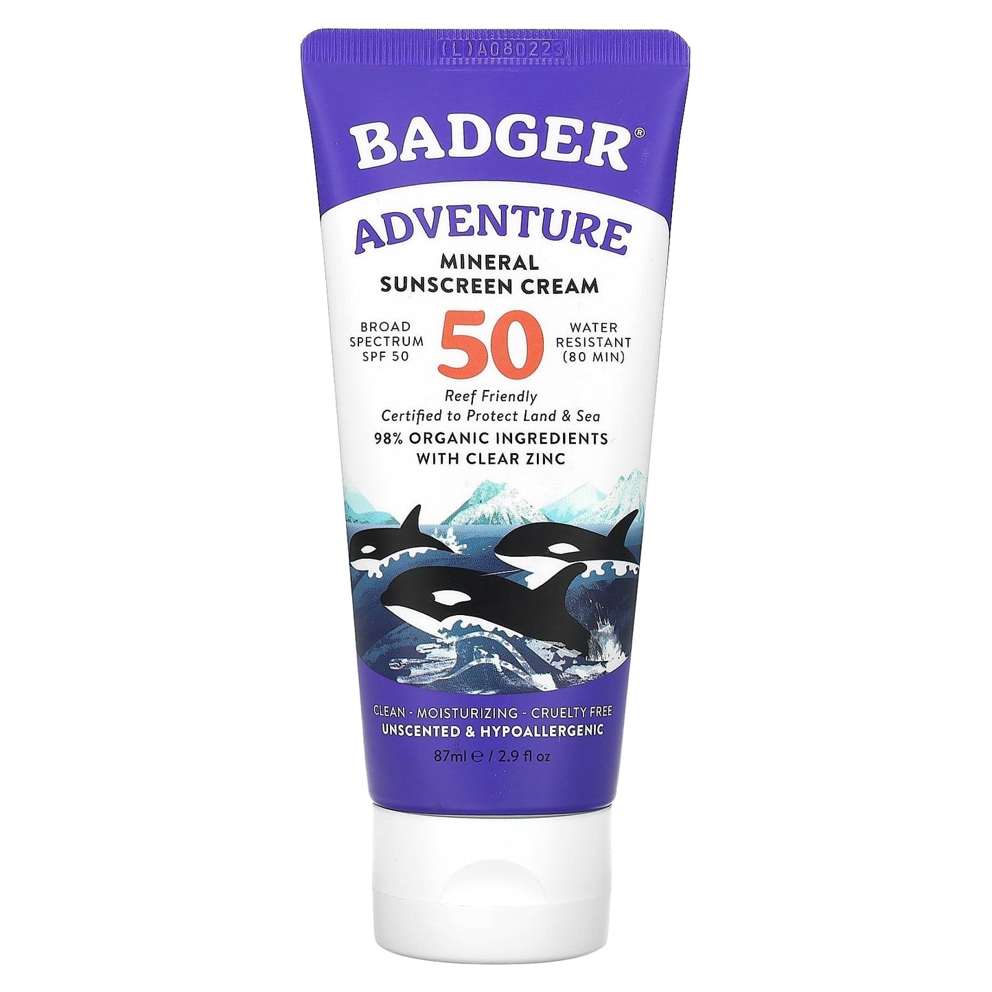 Badger Mineral Sunscreen Cream, SPF 50, Unscented, 2.9 fl oz (87 ml) - Image 1