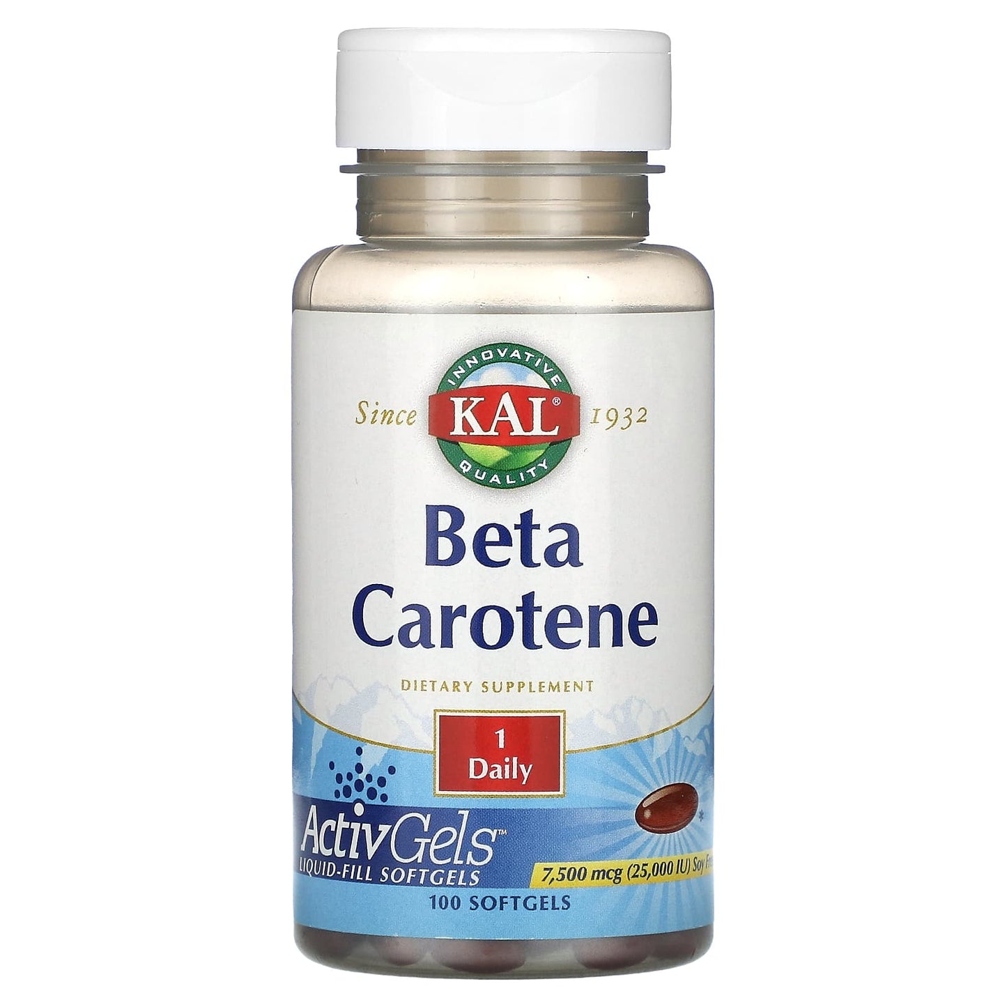 KAL Beta Carotene 7,500 mcg - Vitamin A Supplement, 100 Softgels - Image 1