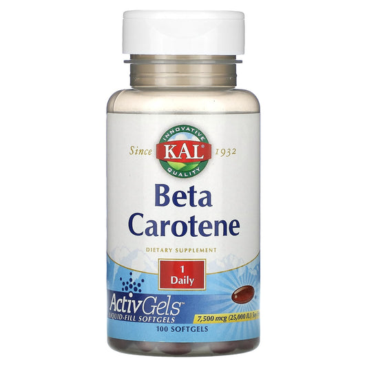 KAL Beta Carotene 7,500 mcg - Vitamin A Supplement, 100 Softgels - Image 1