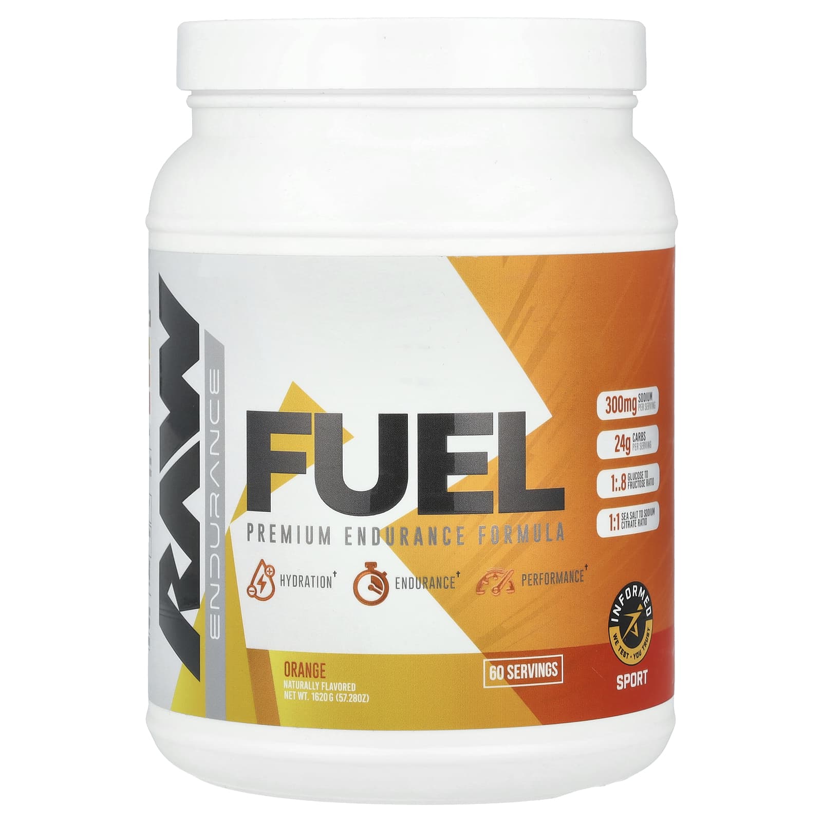 Raw Nutrition, Fuel, Premium Endurance Formula, Orange, 57.28 oz (1,620 g) - Image 1